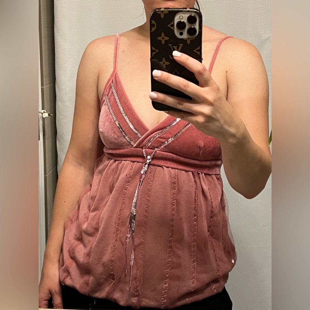 Pink mixed media party top